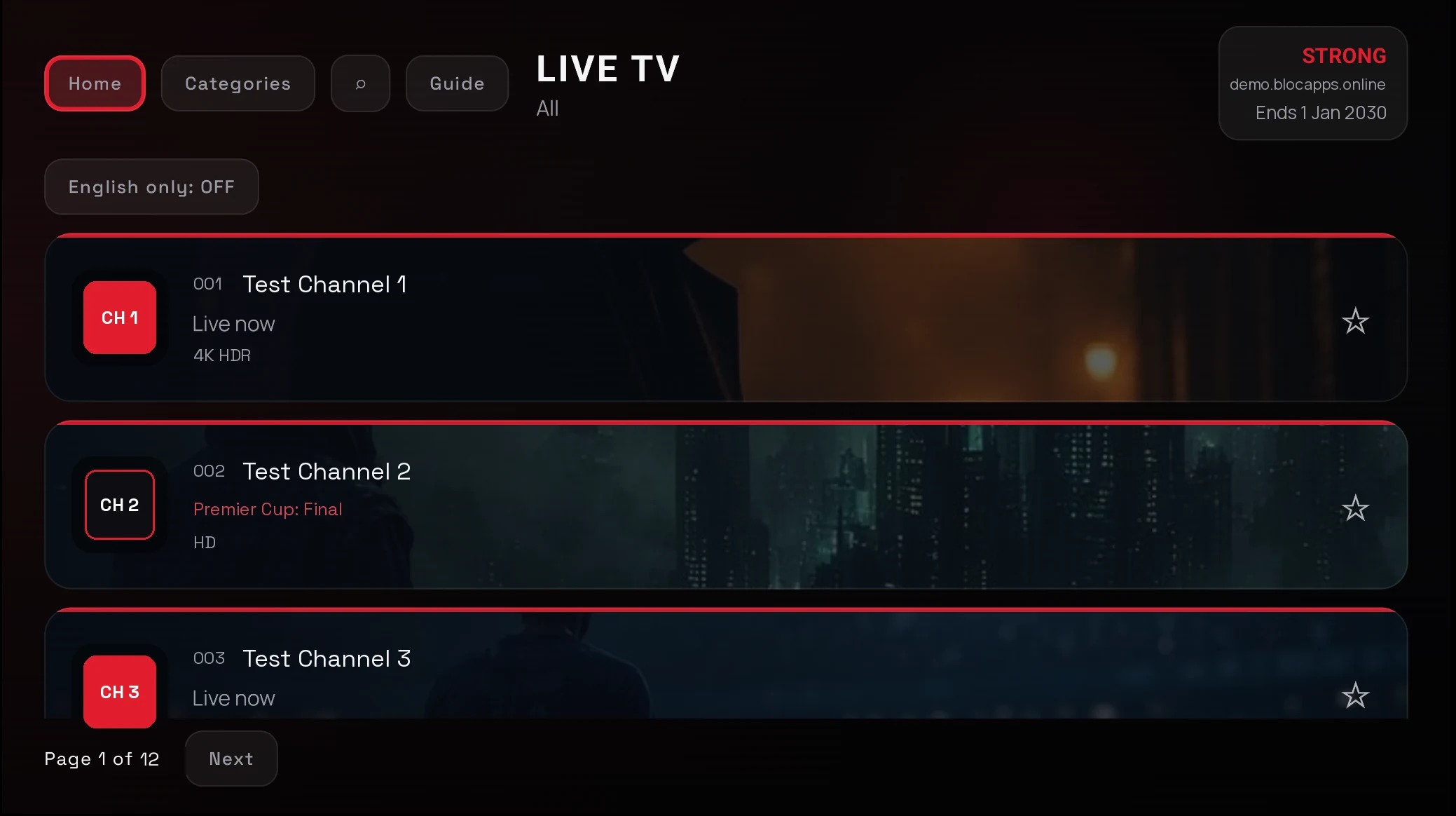 Live TV - Browse your own playlist's channels with favourites