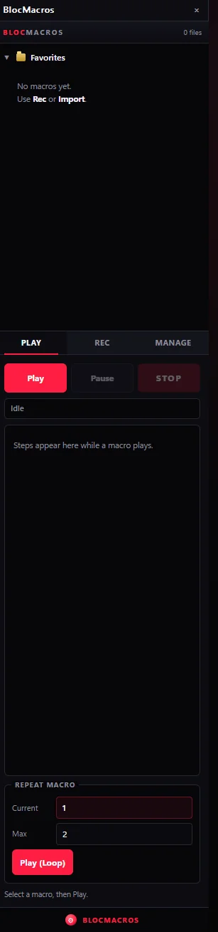 BlocMacros - record and replay click steps