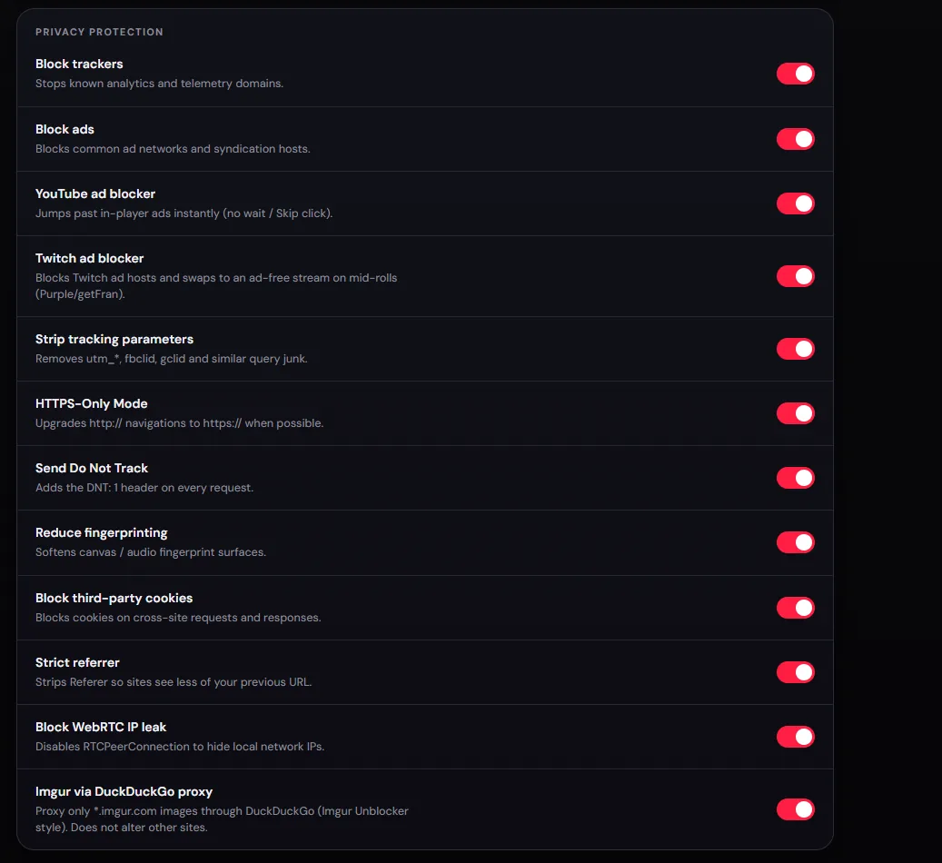 Privacy Protection - trackers, ads, fingerprinting, and more